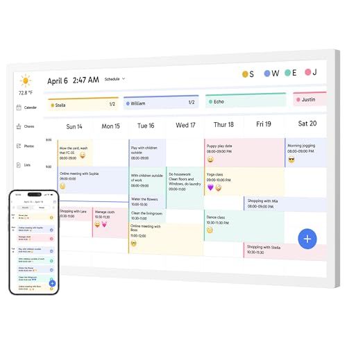 Dragon Touch Digitale kalender, 32 inch, 1920 x 1080 FHD, elektronische wandkalender, familieplanner met 32 GB geheugen en wandgemonteerde draaihouder, touchscreen, intelligente tafelkalender, wit
