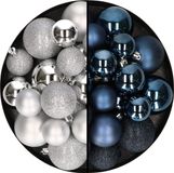 Kaemingk B.V. Boules de Noël 60x pièces - mélange argent/bleu foncé - 4-5-6 cm - plastique - décoration de Noël