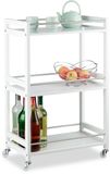 Relaxdays Keukentrolley, 3 etages, Serveerwagen, Bamboe, MDF & Staal, Wieltjes, 80,5 x 51 x 30 cm, Wit