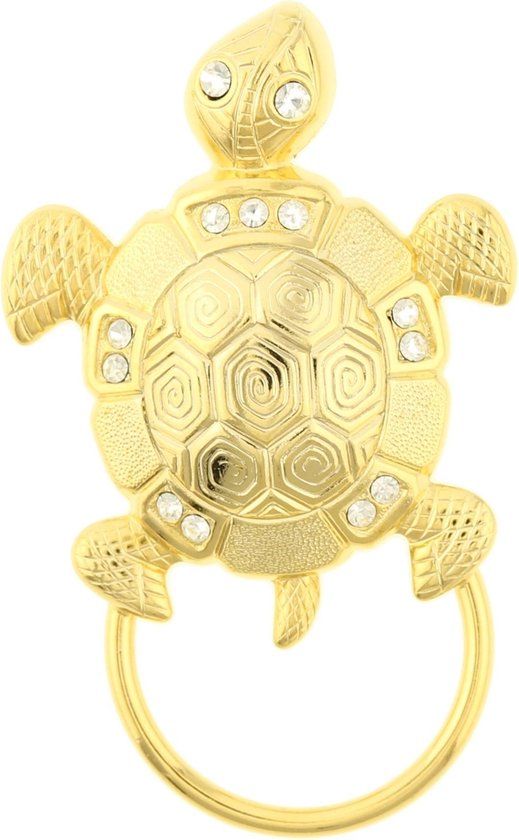 Merkloos / Sans marque Behave® Broche schildpad met ring goud kleur 5,5 cm