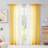 Ibenzoa® Gele Ombre Semi-Transparante Gordijnen met Plooiband voor Woonkamer – Set van 2, 175x140cm
