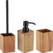 Tendance Badkamer set - zeeppomp/beker/WC-borstel - acacia - zwarte accenten