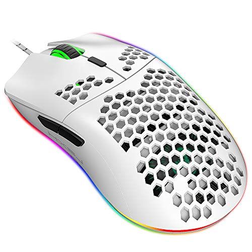 Lechnical J900 Gaming-muis, bekabeld, USB, RGB met zes ergonomisch design, DPI, verstelbaar, voor laptop, desktop, wit