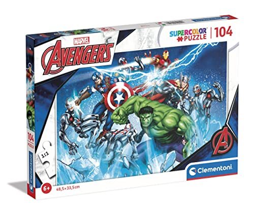 Clementoni 25744 Supercolor Marvel Avengers-puzzel, 104 stukjes vanaf 6 jaar, kleurrijke kinderpuzzel met bijzondere helderheid en kleurintensiteit, behendigheidsspel voor kinderen, meerkleurig
