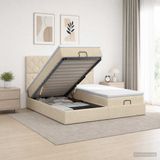vidaXL Ottomaans Bed met Matras en LED Crèmekleurig 200 x 200 cm Stof
