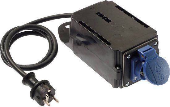 AS-Schwabe MIXO inschakelstroombegrenzer 230 V / 16 A – Schuko-contactdoos met klapdeksel max. 3500 W belastbaar – stroombegrenzer met 1,5 m kabel & stekker – IP44 – Made in Germany – zwart I 60533