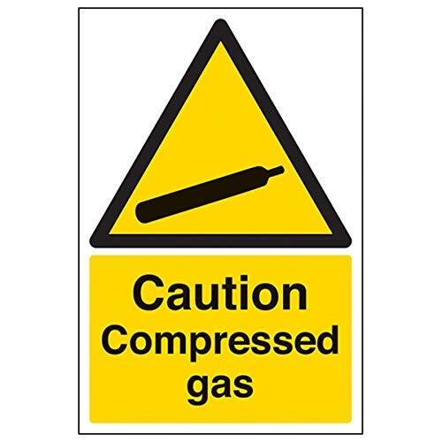 V Safety VSafety Signs 6A010AU-S "Voorzichtig Gecomprimeerd Gas" Waarschuwingsmateriaal en Chemisch Teken, Zelfklevend, Portret, 200 mm x 300 mm, Zwart/Geel