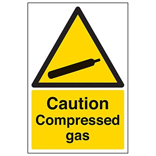 VSafety Signs 6A010AU-S "Voorzichtig Gecomprimeerd Gas" Waarschuwingsbord - Zelfklevend - 200x300mm