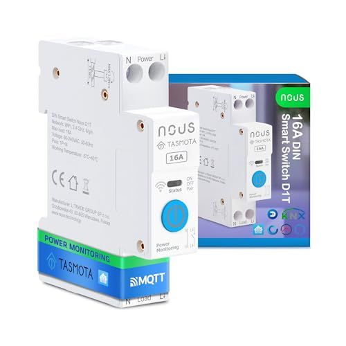 Nous Intelligente DIN-schakelaar 16A met Tasmota (ESP32), energiebewaking, compatibel met MQTT, Home Assistant, Matter, spraakbesturing met Alexa, Google Assistant