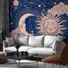OEM Harmonie Cosmique Fresque Murale - Illustration Du Soleil Et De La Lune Sur Fond Bleu Marine / Nuit Et Jour - Élégant Motif De Soleil Et De Lune Sur Fond Sombre