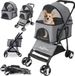 Wan GmbH Chariot pliable à 4 roues pour chien et chat avec couverture amovible et housse de pluie - Convient comme cadeau - Jusqu'à 20 kg - Poussette pour chien - Gris