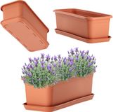 KADAX Wamat, bloembak met onderzetter, balkonbak van kunststof, plantenbak voor binnen en buiten, bloempot voor balkon, terras, vensterbank (40 cm, terracotta)