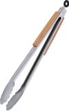 Merkloos Relaxdays Barbecuetang RVS Houten Handgreep 38 cm Zilver/Natuur