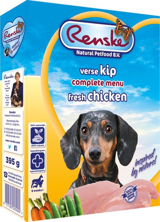 Renske Vers Gestoomd Complete Menu Kip & Rijst 395g - Hondenvoer