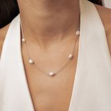 Hey Happiness Parelketting Dames - RVS - Zilver - Minimalistische Ketting met Parels - Layering Ketting - Waterproof - Verstelbaar - Cadeau Voor Haar