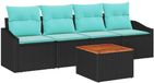 vidaXL Tuinbankenset 5-delig Zwart Polyrattan