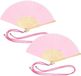 Bellatio Design Spaanse handwaaier - 2x - roze - bamboe/polyester - 38 x 21 cm - met nekkoord - festival waaier