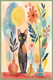 Cute Watercolor Cat Sage Green Aesthetic Botanical Black Cat Journal 6x9 Inches 120 Pages Lined Notebook for Women, Girls, Cat Lovers, School & Office Supplies, Gift