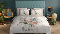 Good Morning Dekbedovertrek Bloemen en Veren - Lits Jumeaux 240x200/220 cm - Ecru - 100% Katoen Renforcé