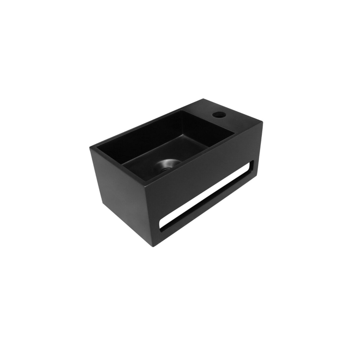 Boss & Wessing Bali Solid Surface Fontein 36x20 cm Kraangat Rechts Mat Zwart