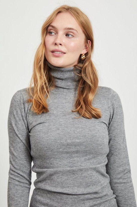 OBJTHESS L/S Rollneck Knit Pullover - Medium Grey Melange - XS