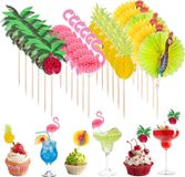 Brochettes à cocktail - Décoration de cocktail avec flamant rose 3D - Ananas - Paons - Cocotier - Brochettes de fruits hawaïens - Brochettes en bois
