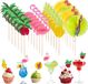 Brochettes à cocktail - Décoration de cocktail avec flamant rose 3D - Ananas - Paons - Cocotier - Brochettes de fruits hawaïens - Brochettes en bois