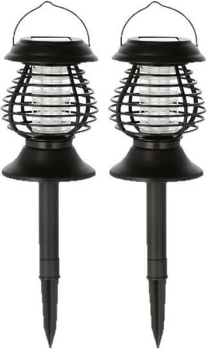 CEPEWA Set van 2x stuks solar tuinlampen/prikspots anti-muggenlampen op zonne-energie 43 cm - Prikspots tuinverlichting / insectenlampen