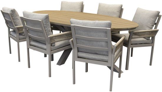 AVH-Collectie Saigon Salvador dining tuinset ovaal 220x115xH75 cm 7 delig polywood zand