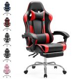 Sweetcrispy Gamingstoel, ergonomische bureaustoel met voetensteun, gamer pc-stoelen met hoofdsteun, lendenkussen, 90-150 graden instelbaar, leren draaibare bureaustoel, computerstoel, rood