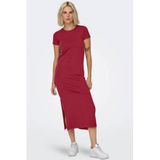 JDY Dames Maxi Jurk Rhubarb Katoen/Elastaan Korte Mouw Ronde Hals L