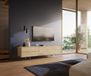 Meuble TV Cuor 180 cm Céramique Laminam® Sabbia Chêne 1 abattant 2 tiroirs Pied optique flottant Verre acrylique