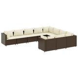 vidaXL 11-delige loungeset met kussens, polyrattan, bruin