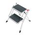 Hailo MK60 Mini stalen trapladder, 2 grote treden met antislipmatten tot 150 kg, klapbeveiliging met ontgrendelingsknop, draaggreep, roestvrij en eenvoudig op te bergen, wit