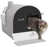 Merkloos Kattenbak Kattentoilet met draaideur - Schep en filter inbegrepen - 43 x 44 x 47 cm - Grijs