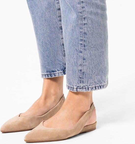Manfield Dames Beige suède slingback ballerina's Maat 39