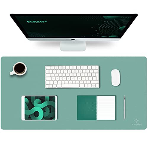 K KNODEL Knodel-Bureaulegger, Bureaumat, 40cm x 80cm PU-Lederen Bureau-vloeipapier, laptop bureaumat, waterdicht bureau-schrijfblok voor kantoor en thuis, dubbelzijdig (4080, Groen/Grijs)