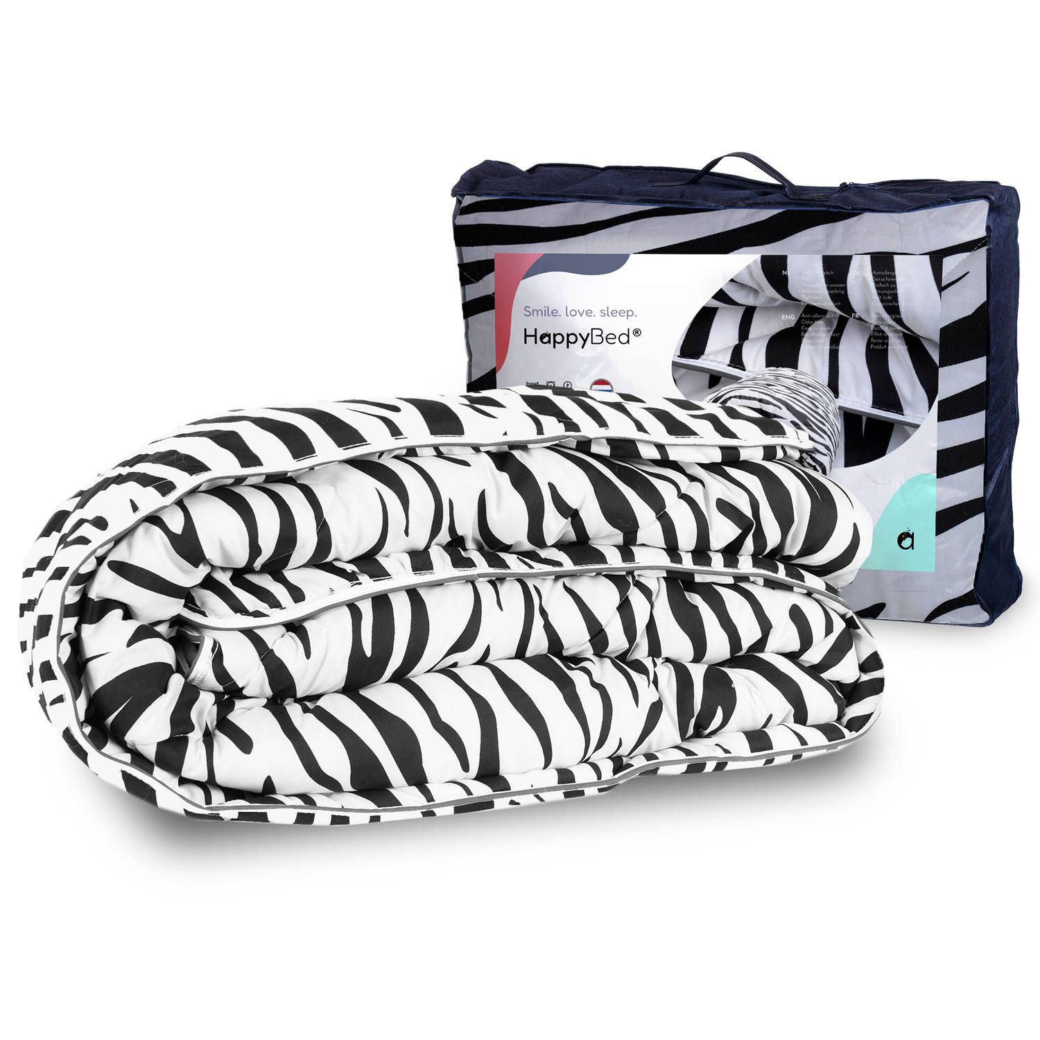 HappyBed all year bedrukt dekbed 140x200 cm - zebra - hoesloos dekbed - dekbed zonder overtrek - dekbed met print -
