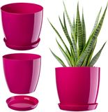 Merkloos / Sans marque Kadax bloempot, plantenpot met onderschotel, ronde bloempot voor binnenshuis, elegante sierpot van kunststof, bloempot voor bloemen en planten, lichtgewicht plantenpot (Ø 18 cm amarant (donker paarsrood))