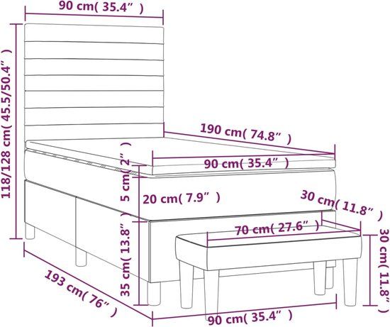 vidaXL Boxspring Bed - 90x190 cm - Donkergrijs - Fluweel - Met Matras