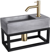 Differnz Fonteinset Rechthoek 38.5x18.5x24.5cm Beton Donkergrijs Handdoekrek Gebogen Toiletkraan Clickwaste Sifon Geborsteld Goud