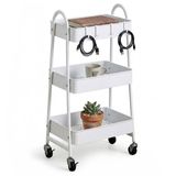 Relaxdays Keukentrolley met wieltjes - 80x44x32cm - haakjes - wit
