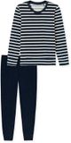 SCHIESSER dames Cotton Essentials Pyjama lang - dames pyjama set - nachtblauw gestreept