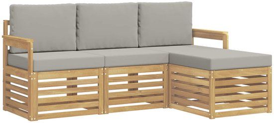 vidaXL - Bank loungeset - 4 zitplekken - Wit en lichtgrijs - Polyester