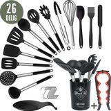 COOCK Siliconen Keukengerei Set met Houder XL - Kookgerei Set 27 delig - Zwart