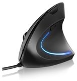 CSL Verticale muis, bedrade, ergonomische USB-muis met 6 knoppen, afbeeldingssnelheden van 800 tot 6400 dpi, rubberen oppervlak, glijpadjes, 1,78 m kabel, 100 g, zwart
