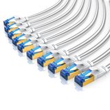 Primewire Flaches LAN-Kabel, Set mit 10 Stück, CAT 8, 40 Gbit/s, Netzwerkkabel mit RJ45-Steckern, Geschirmt, Baumwollummantelung, Vergoldete Kontakte, Patchkabel, 10 Stück, 0,5 Meter, Weiß