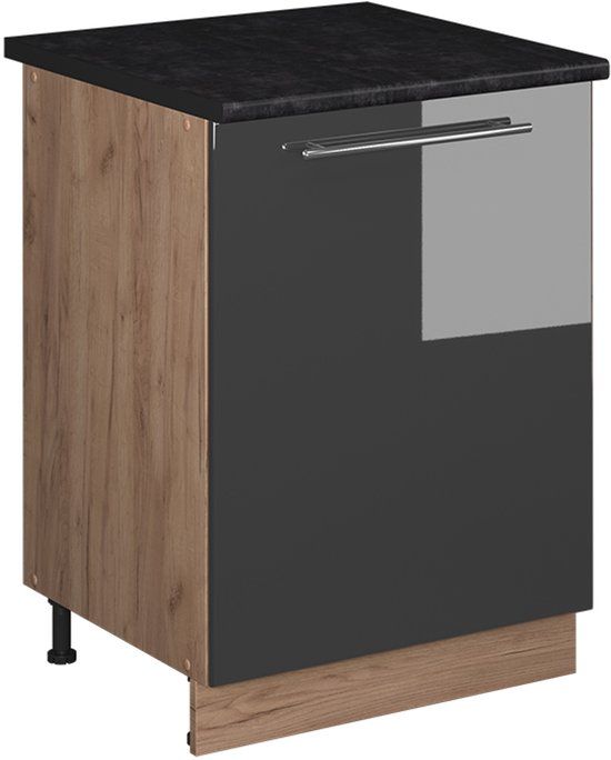 Vicco Wastafelkast Fame-Line, Antraciet Hoogglans/Goudkleurig Eiken, 60 cm