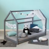 Homestyle4u Kinderbed - 90x200 cm - Eenpersoonsbed - Huisbed - grijs