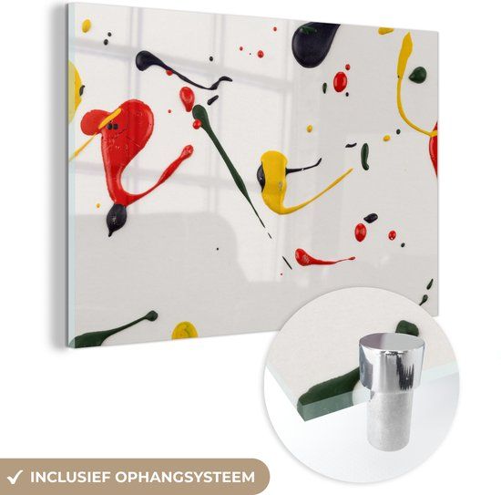 MuchoWow® Glass Painting 150x100 cm - Acrylic Glass Painting - Colorful Paint Drops - Photo on Glass - Paintings